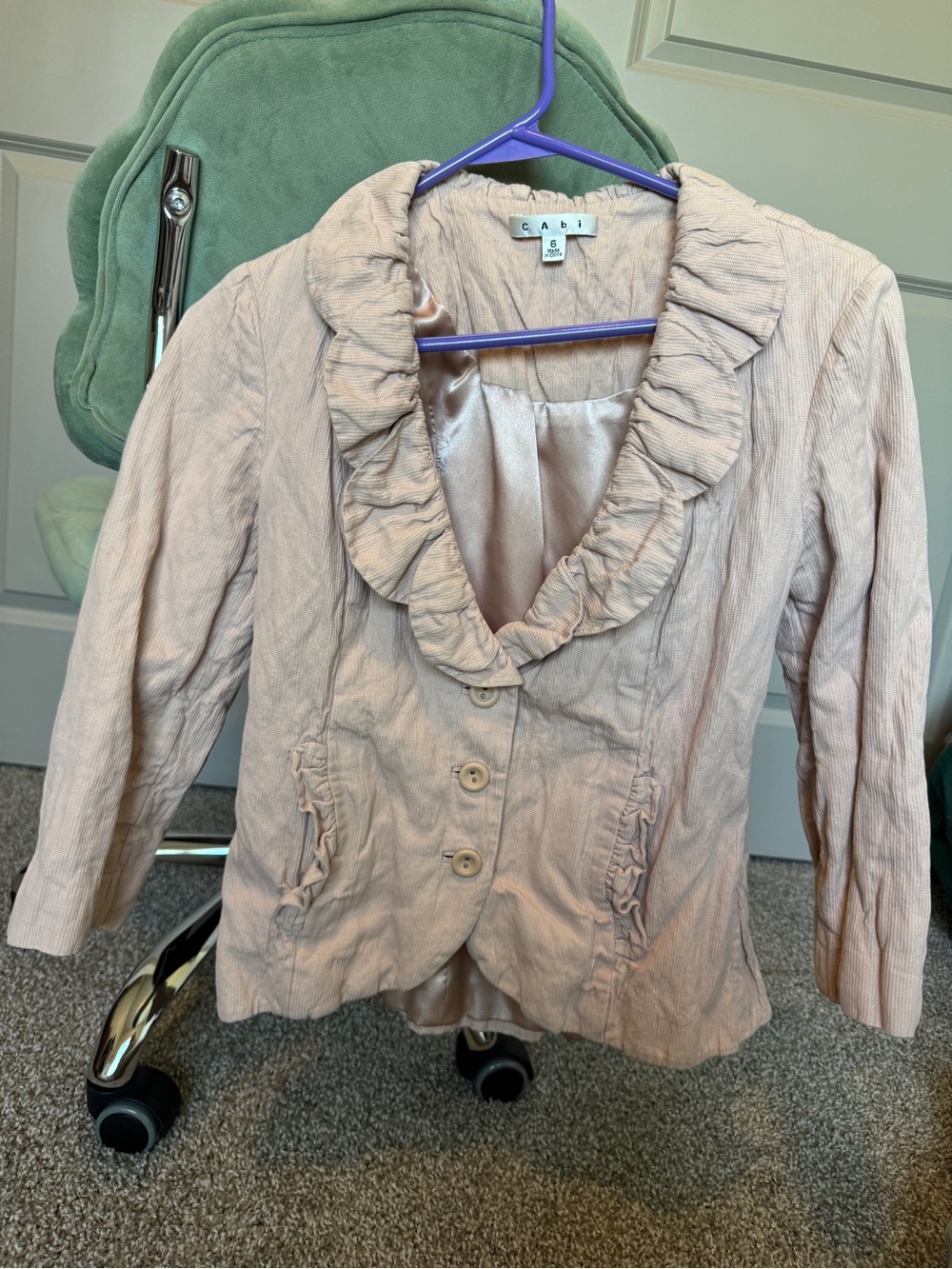CAbi Women's Pale Pink Ruffle Collar Blazer